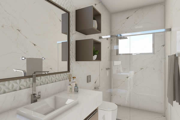 Banheiro branco com nichos