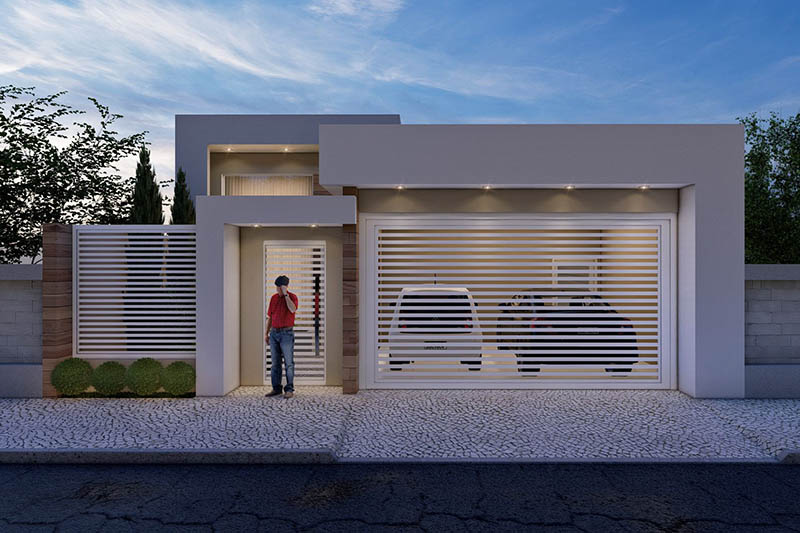 Planta de casa moderna com portão 