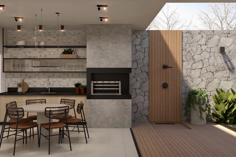 Projeto térreo com pedra na fachada