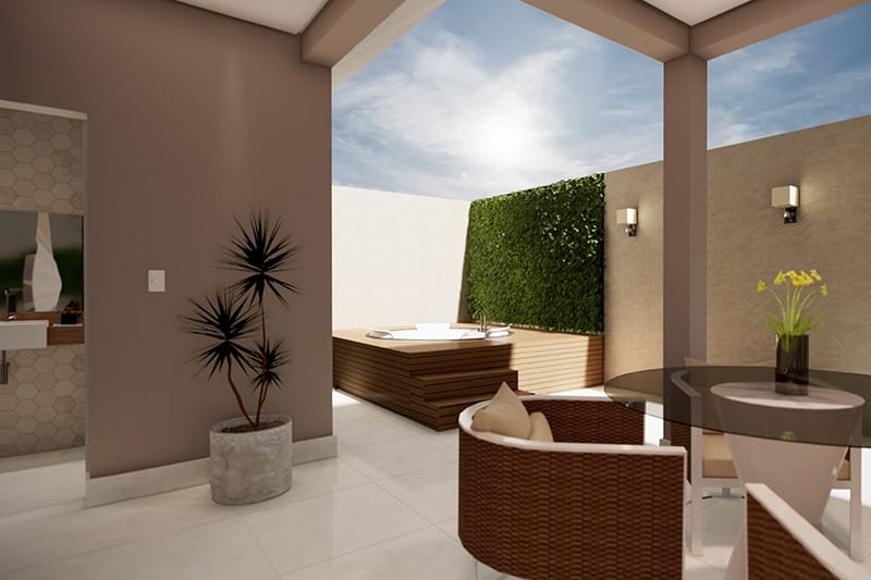 Planta de casa térrea com churrasqueira